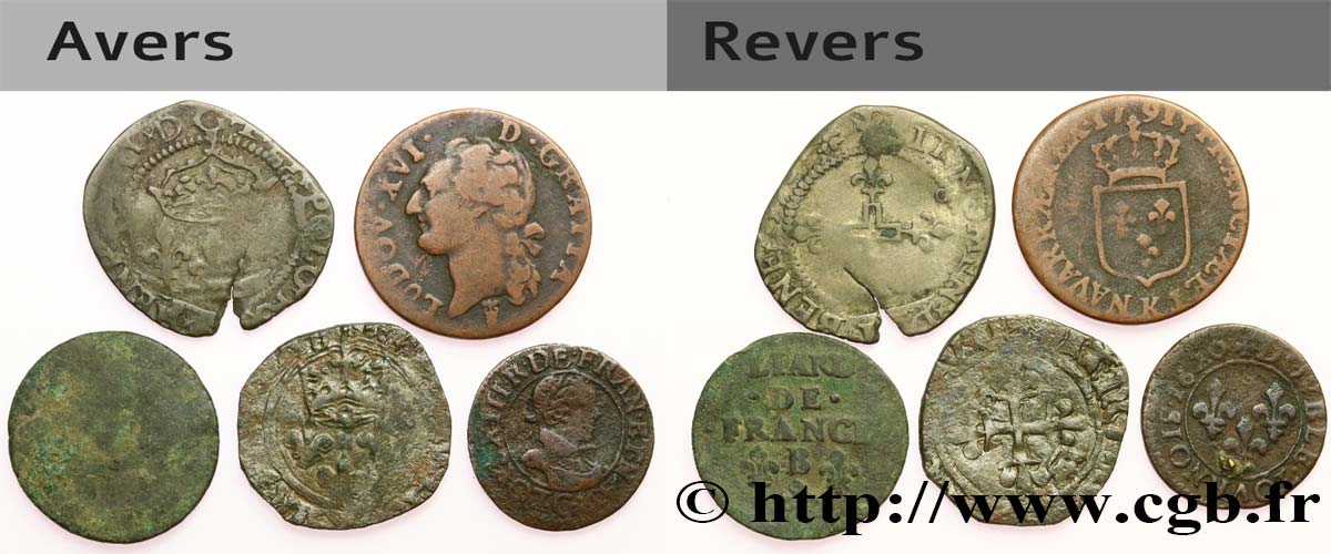 LOTS Lot de cinq monnaies royales n.d. Ateliers divers B+/TB