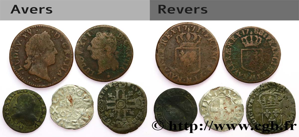 LOTTE Lot de cinq monnaies royales n.d. Ateliers divers q.MB/MB
