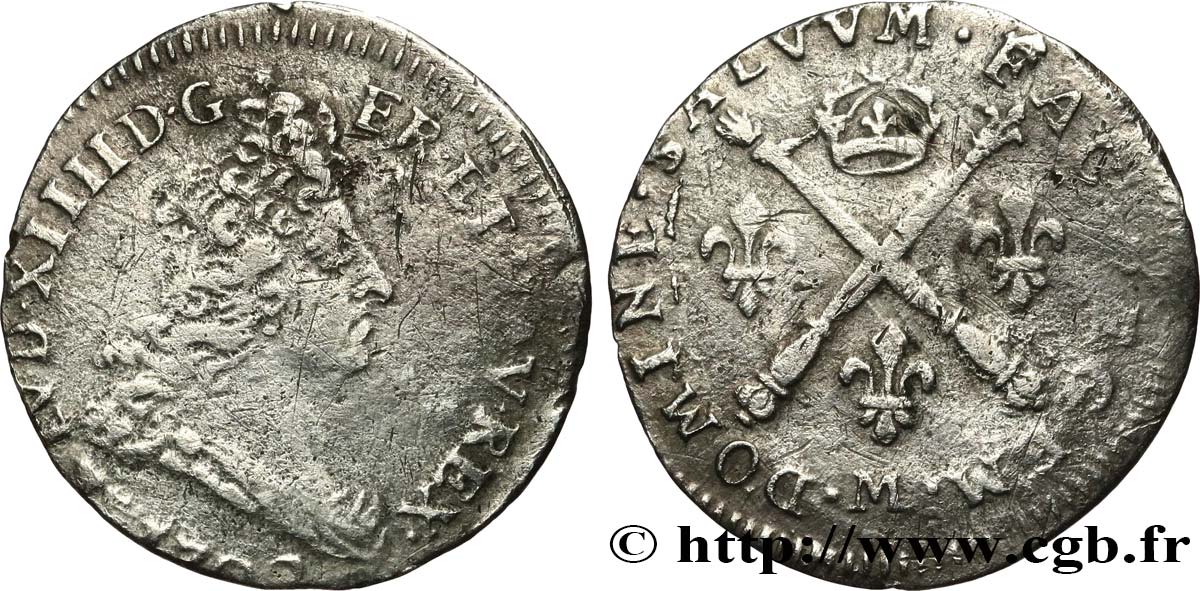 LOUIS XIV  THE SUN KING  Cinq sols aux insignes 1702 Toulouse BC+