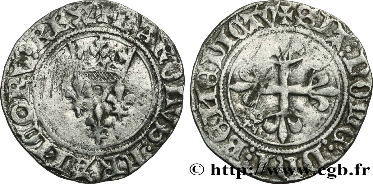 BURGONDY - COINAGE AT THE NAME OF CHARLES VI  THE MAD  OR  THE WELL-BELOVED  Gros dit  florette  n.d. Châlons-en-Champagne BB