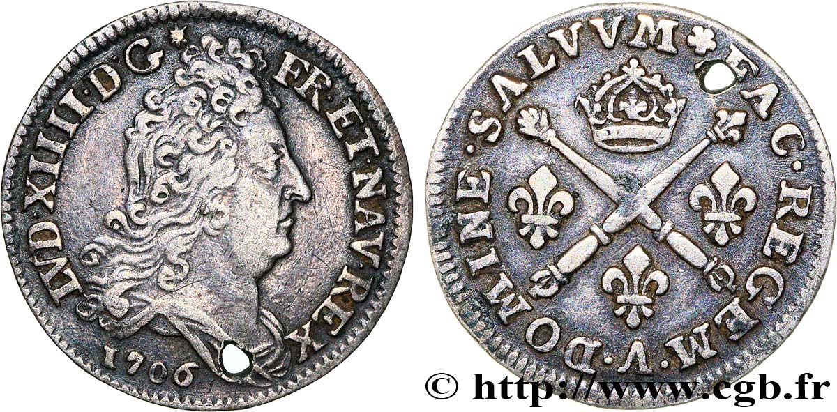 LOUIS XIV  THE SUN KING  10 sols aux insignes 1706 Paris fVZ