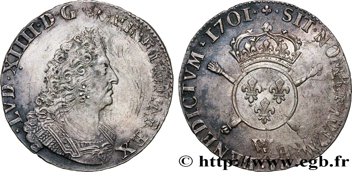 LOUIS XIV  THE SUN KING  Demi-écu aux insignes 1701 Lille fVZ