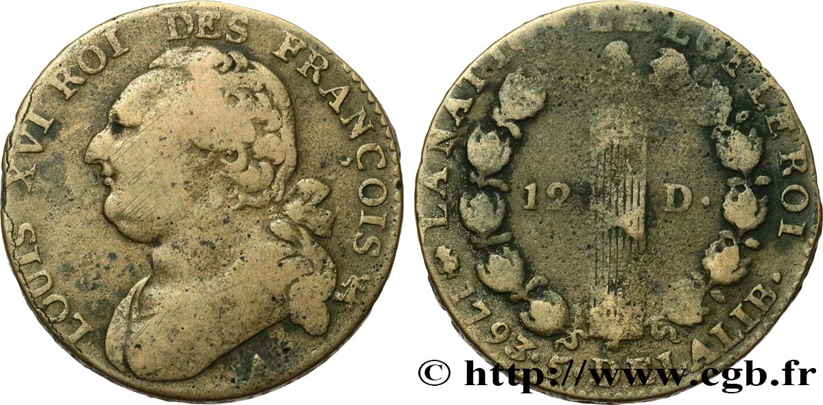 LOUIS XVI (MONARQUE CONSTITUTIONNEL)  12 deniers dit  au faisceau , type FRANÇOIS 1793 Paris TB