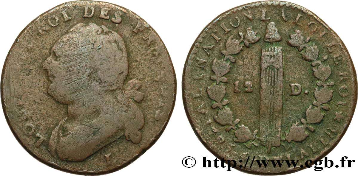 LA CONVENTION 12 deniers dit  au faisceau , type FRANCOIS 1793 Bayonne B+/TB
