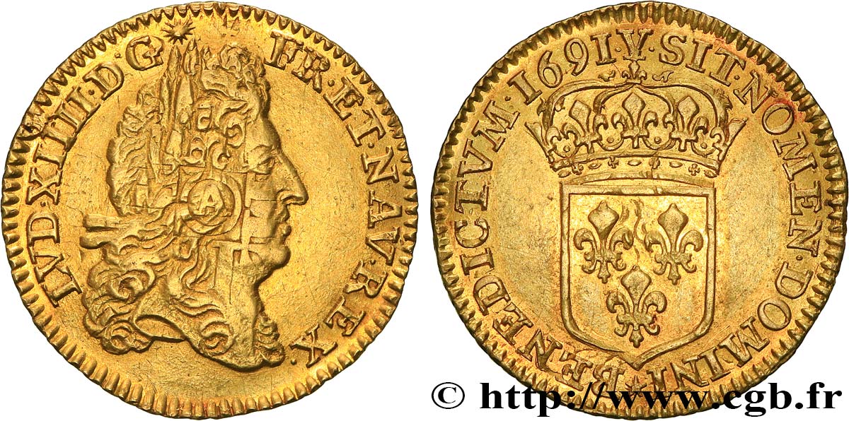 LOUIS XIV LE GRAND OU LE ROI SOLEIL Demi-louis d or à l écu 1691 Bourges SUP