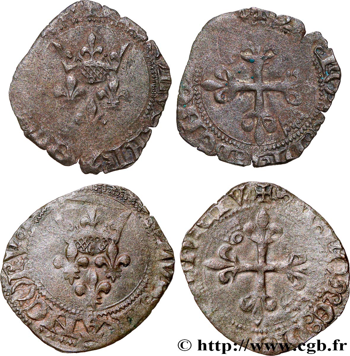 HEIR APPARENT, CHARLES, REGENCY - COINAGE IN THE NAME OF CHARLES VI Lot de 2 x gros dit  florette  n.d. Atelier divers VF