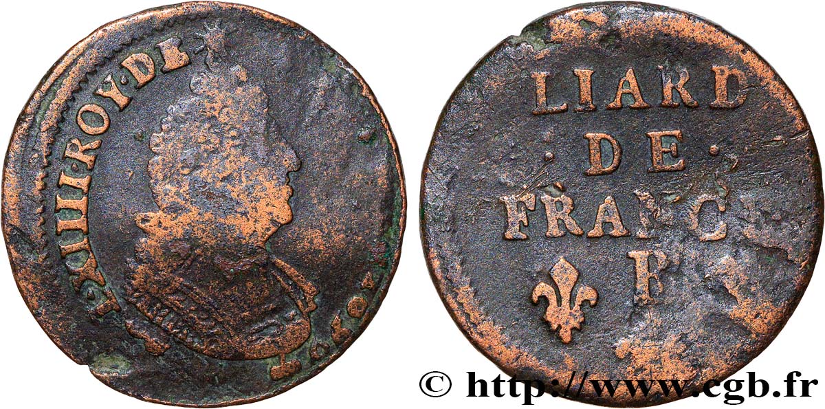 LOUIS XIV LE GRAND OU LE ROI SOLEIL Liard, 3e type, buste âgé 1698 Tours B+/TB