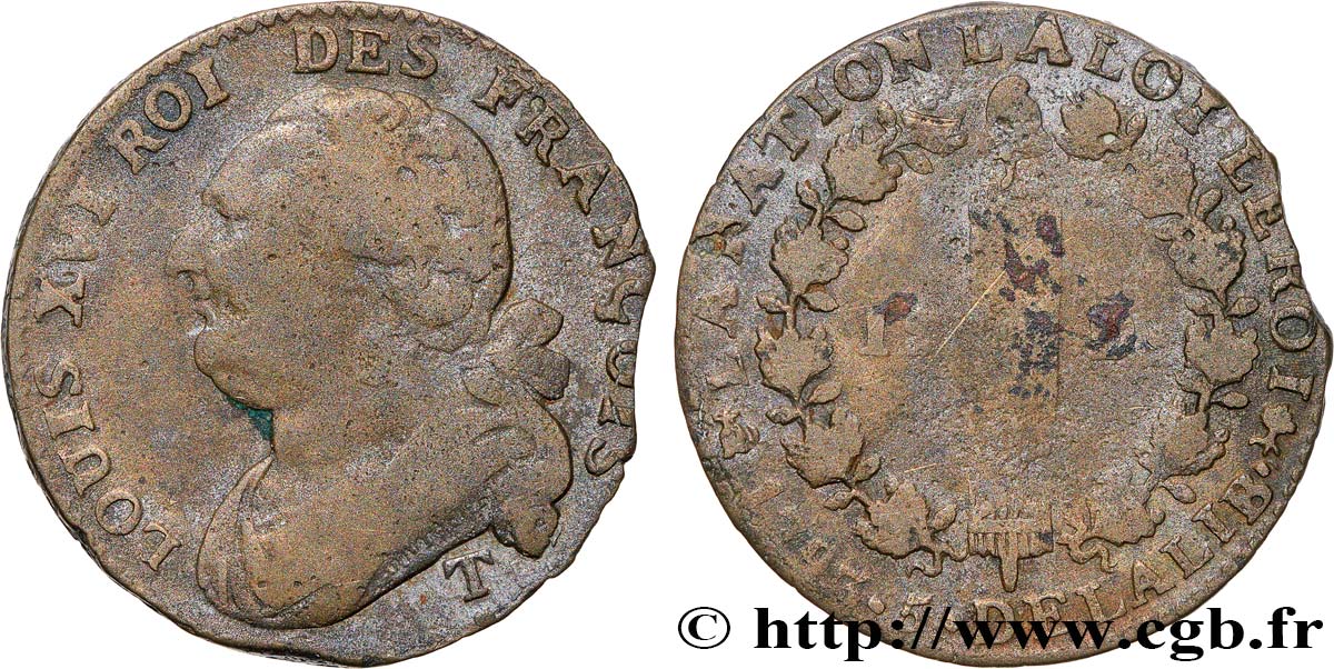 LOUIS XVI (MONARQUE CONSTITUTIONNEL)  12 deniers dit  au faisceau , type FRANCOIS 1793 Nantes TB