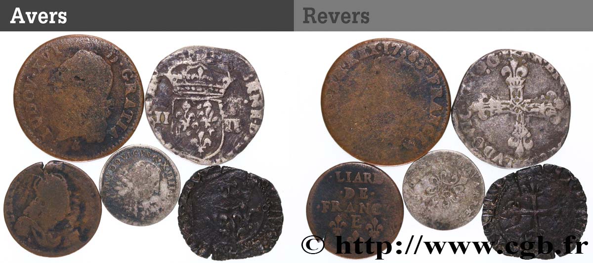 LOTES Lot de cinq monnaies royales n.d. Ateliers divers lote