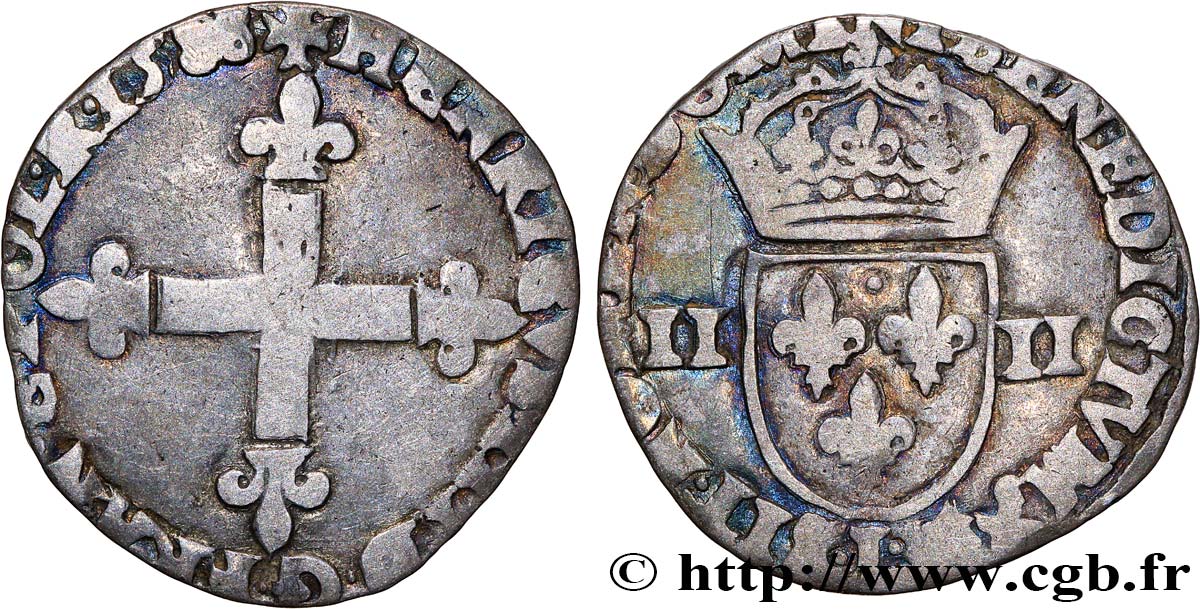 HENRI III Quart d écu, croix de face 1588 Bayonne TB+