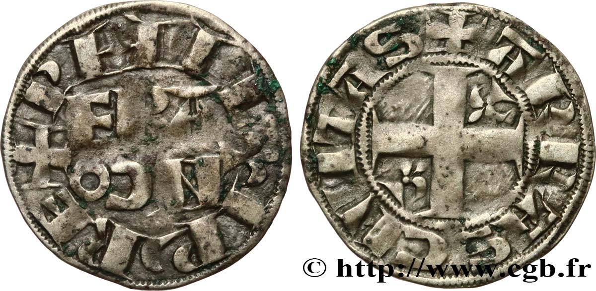 PHILIPPE II DIT  PHILIPPE AUGUSTE  Denier parisis, 1er type c. 1191-1199 Arras TTB/TTB+