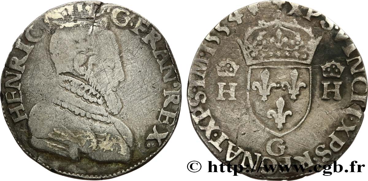 HENRI II Teston à la tête nue, 1er type 1554 Poitiers TB+