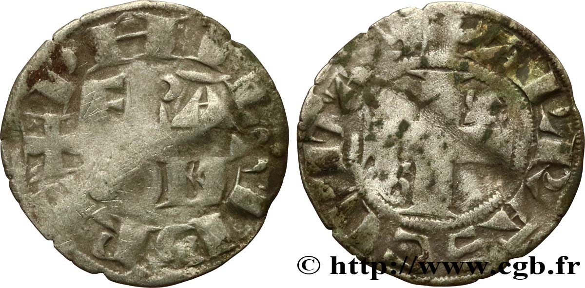 PHILIPPE II DIT  PHILIPPE AUGUSTE  Denier parisis, 1er type c. 1191-1199 Arras TB