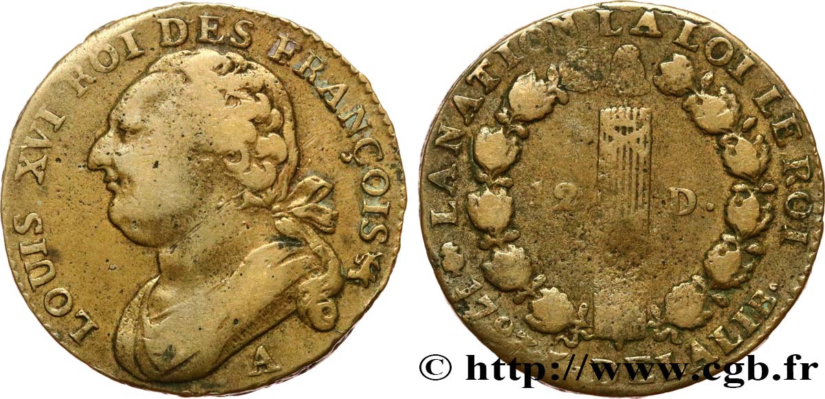 LOUIS XVI (MONARQUE CONSTITUTIONNEL)  12 deniers dit  au faisceau , type FRANÇOIS 1793 Paris TB