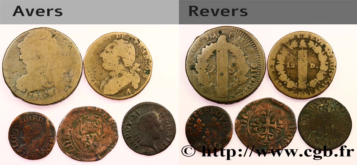 LOTTE Lot de cinq monnaies royales et révolutionnaires n.d. Ateliers divers lotto