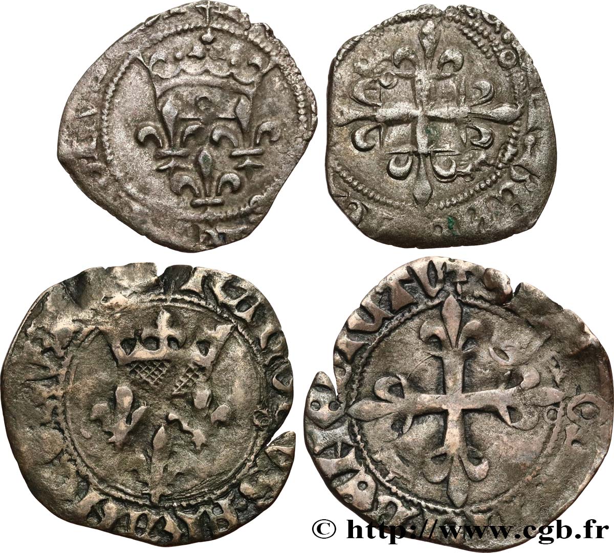 HEIR APPARENT, CHARLES, REGENCY - COINAGE IN THE NAME OF CHARLES VI Lot de 2 x gros dit  florette  n.d. Atelier divers VF