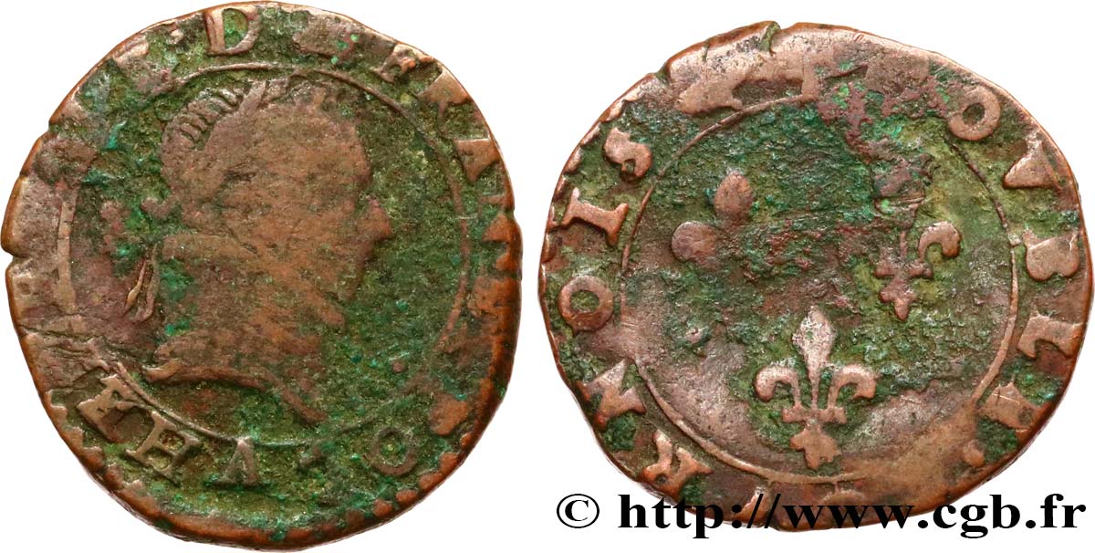 THE LEAGUE. COINAGE IN THE NAME OF HENRY III Double tournois n.d. Paris F