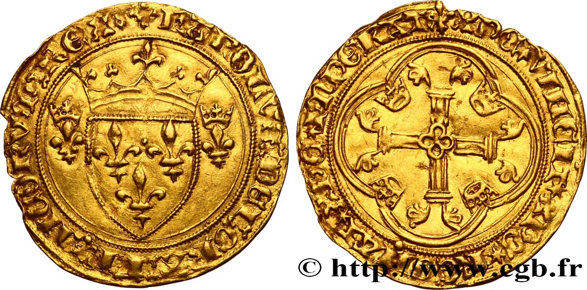 CHARLES VII LE VICTORIEUX Écu d or à la couronne ou écu neuf 26/05/1447 Tournai TTB+