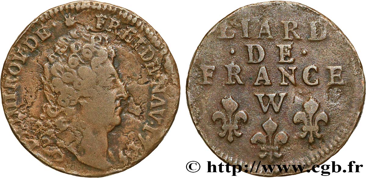 LOUIS XIV  THE SUN KING  Liard de France au buste nu 1713 Lille VF