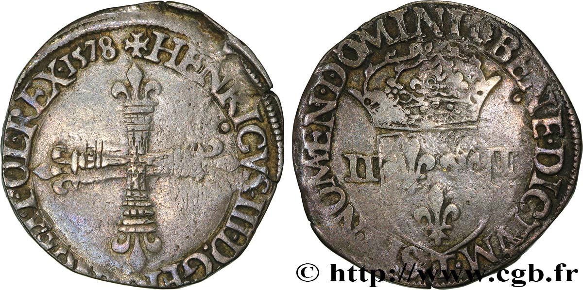 HENRI III Quart d écu, croix de face 1578 Nantes TB+