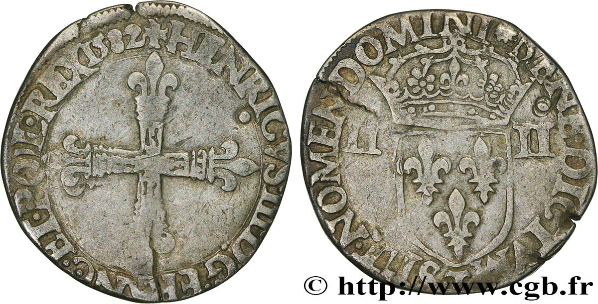 HENRY III Quart d écu, croix de face 1582 Nantes q.BB