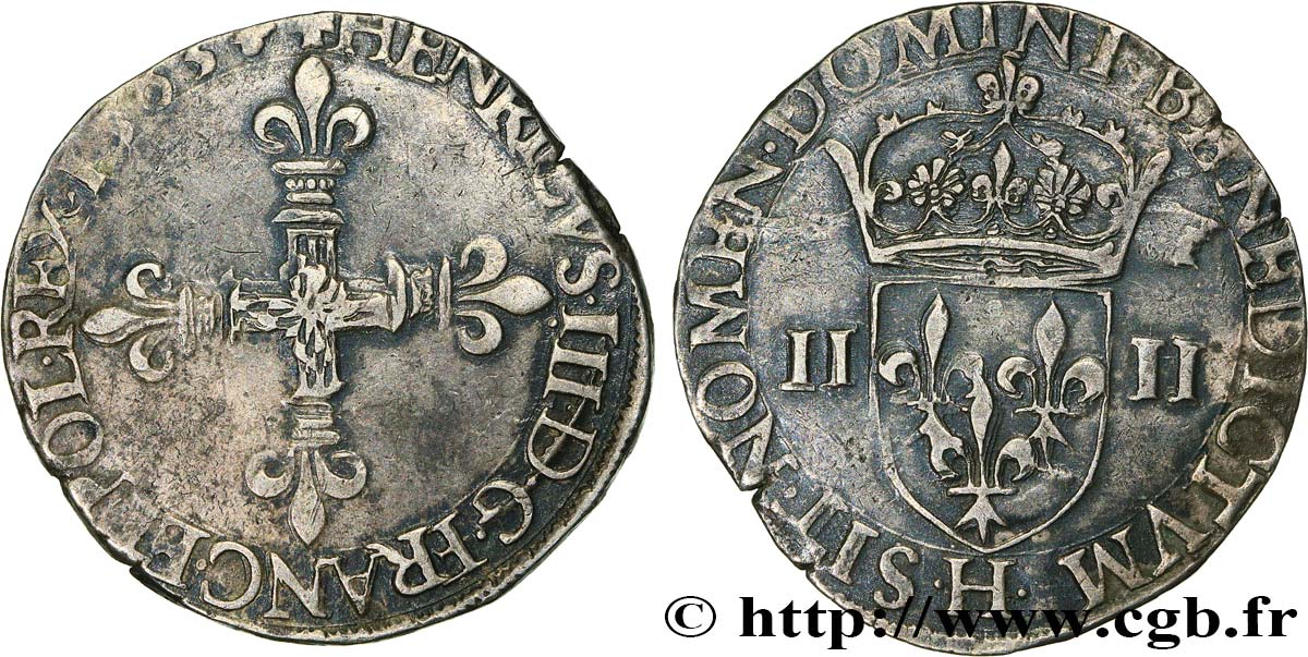 HENRI III Quart d écu, croix de face 1585 La Rochelle TTB/TTB+
