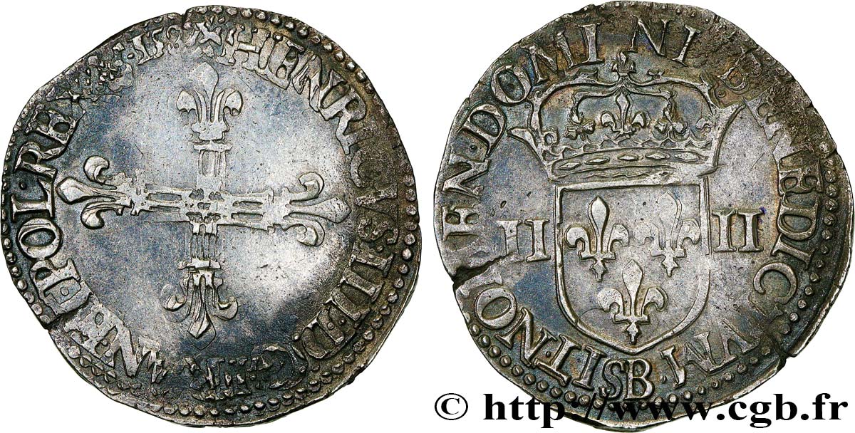 HENRY III Quart d écu, croix de face 1587 Rouen XF