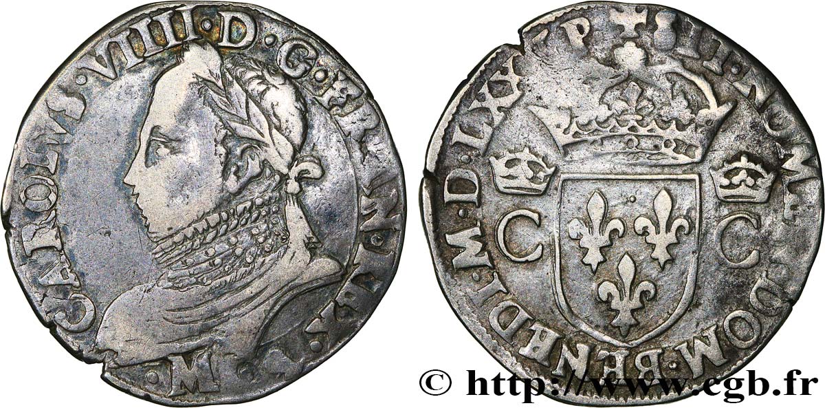 HENRY III. COINAGE AT THE NAME OF CHARLES IX Teston, 10e type 1575 (MDLXXV) Toulouse q.BB