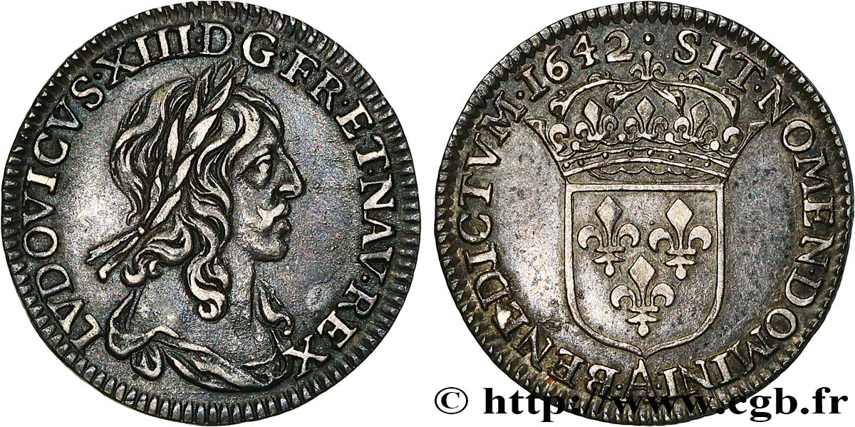 LOUIS XIII LE JUSTE Douzième d écu, 2e type, 1er poinçon de Warin 1642 Paris, Monnaie du Louvre SUP