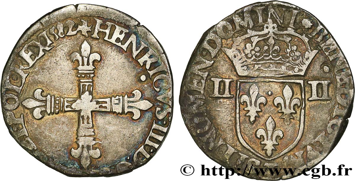 HENRY III Quart d écu, croix de face 1582 Nantes XF