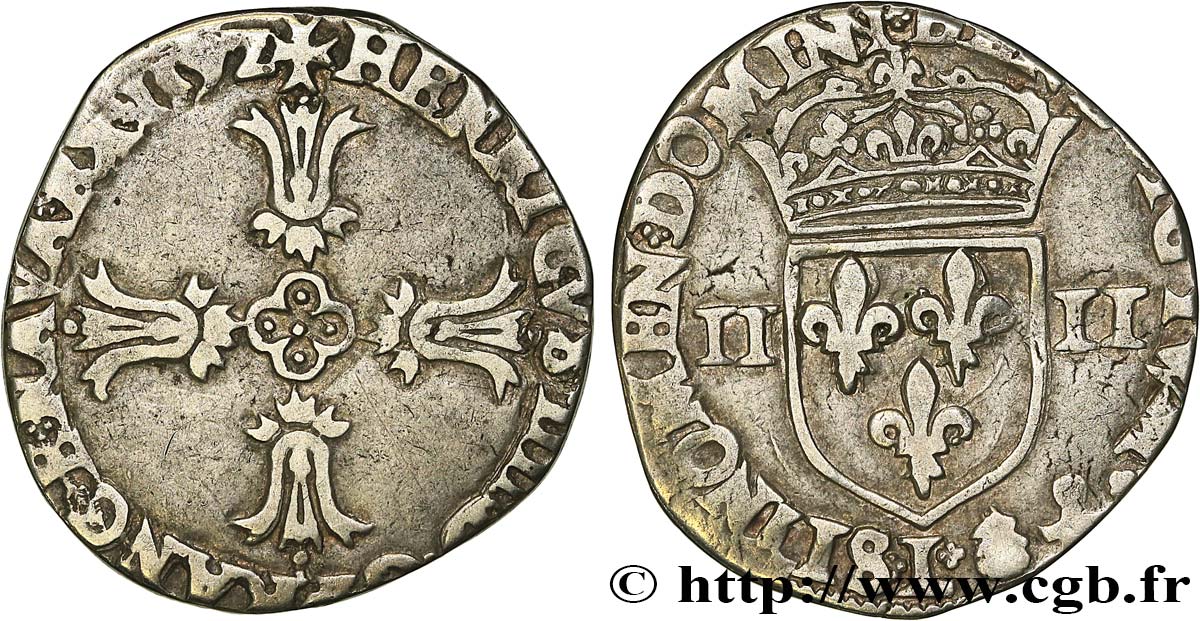 HENRI IV LE GRAND Quart d écu, croix feuillue de face 1592 Bayonne TB+