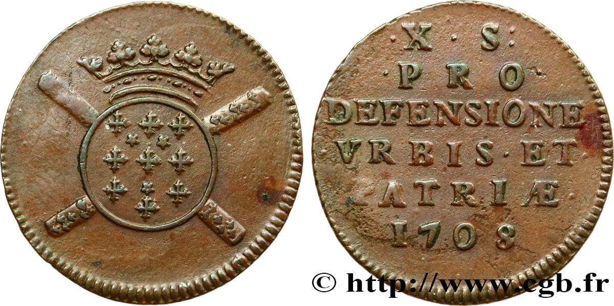 FLANDRE - SIÈGE DE LILLE Dix sols, monnaie obsidionale 1708 Lille AU