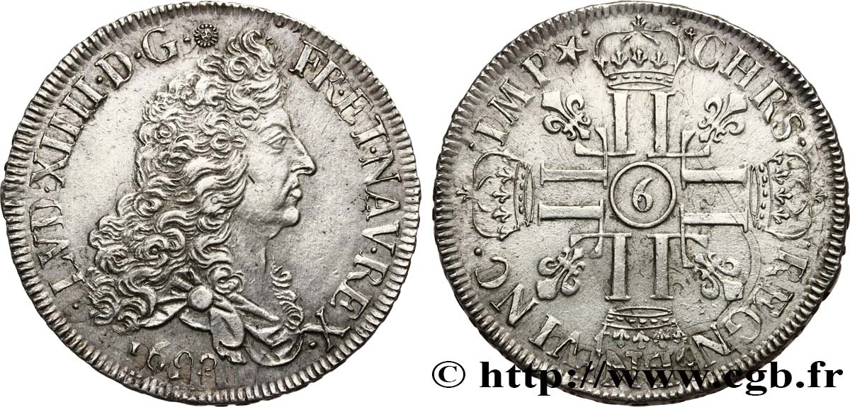 LOUIS XIV  THE SUN KING  Écu aux huit L, 1er type 1692 Rennes AU/AU
