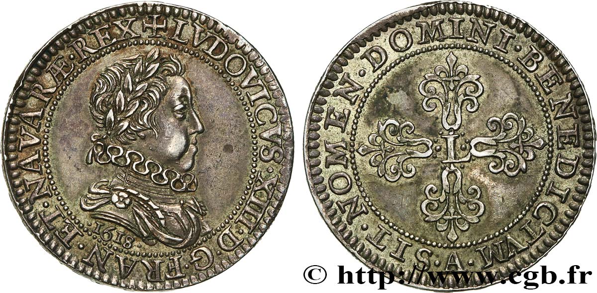 LOUIS XIII LE JUSTE Piéfort quadruple du quart de franc de Nicolas Briot 1618 Paris SUP