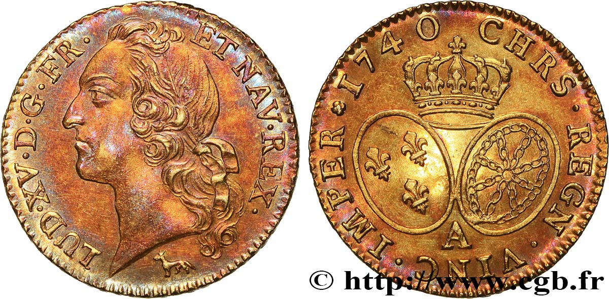LOUIS XV  THE WELL-BELOVED  Louis d’or aux écus ovales, tête ceinte d’un bandeau 1740 Paris SPL/MS
