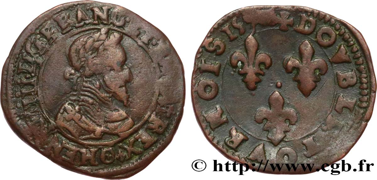 HENRI IV LE GRAND Double tournois, 2e type de Clermont (légende latine) 1594 Clermont-Ferrand TB+/TTB
