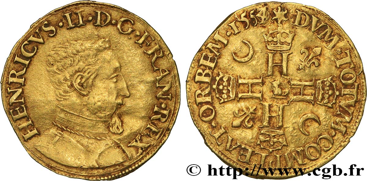 HENRY II Henri d or, 1er type 1554 Bayonne BB