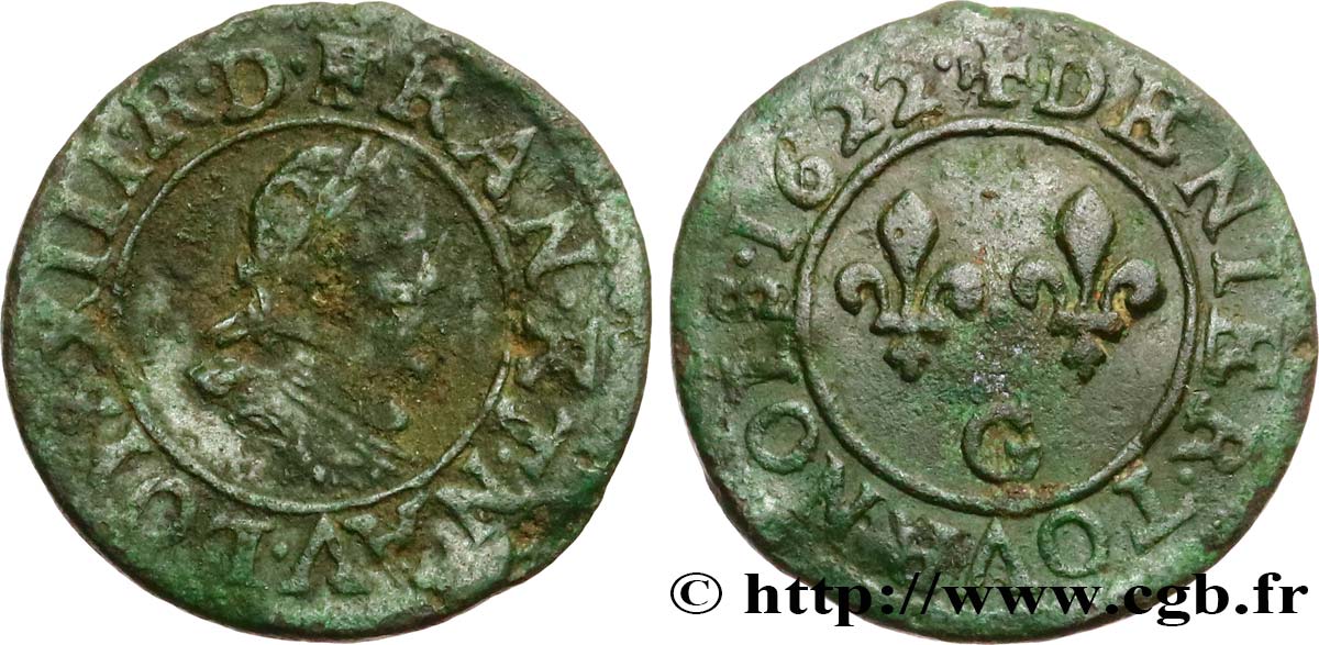 LOUIS XIII  Denier tournois, type 1 de Poitiers 1622 Poitiers fSS/SS