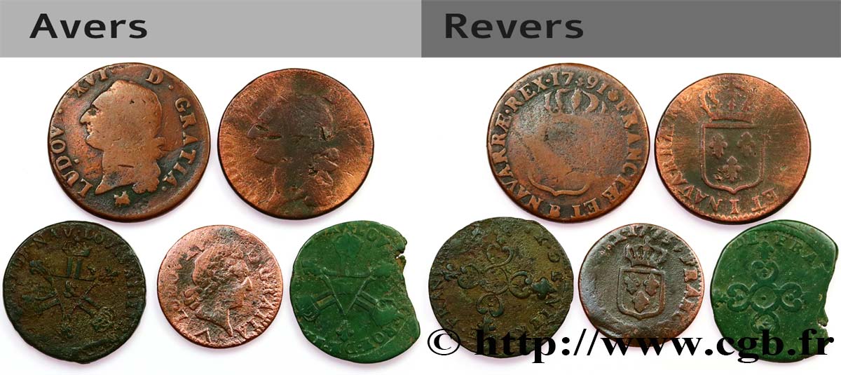 LOTS Lot de cinq monnaies royales et révolutionnaires n.d. Ateliers divers lot