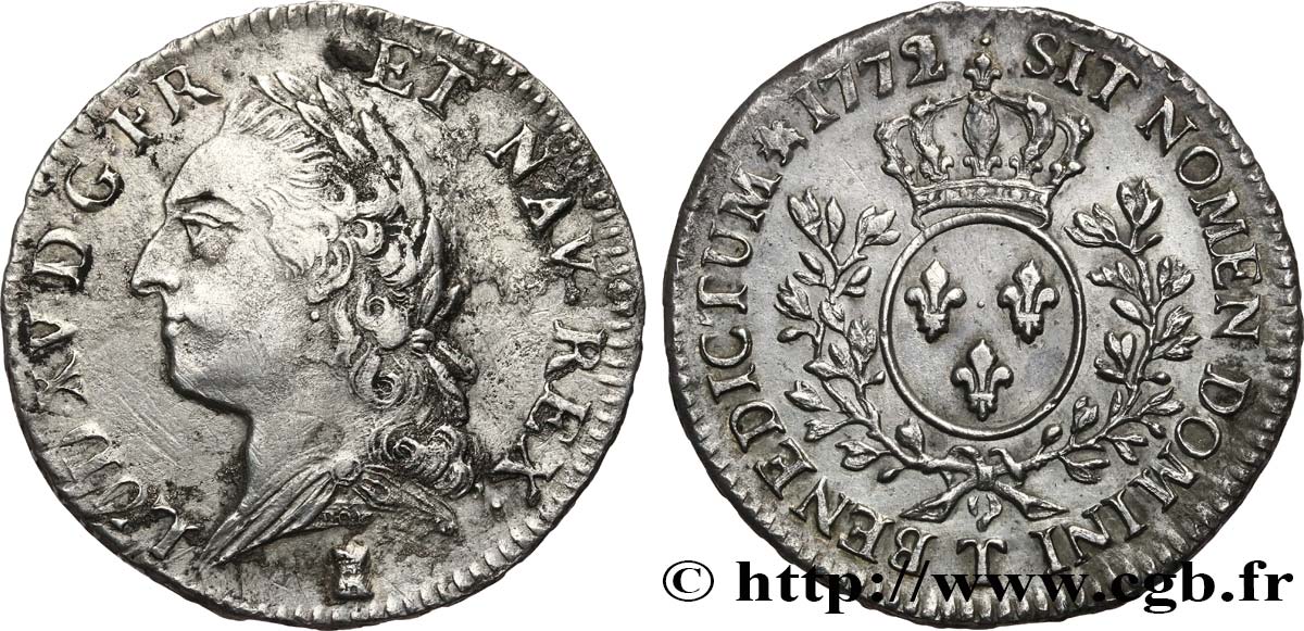 LOUIS XV DIT LE BIEN AIMÉ Demi-écu aux branches d’olivier, buste lauré 1772 Nantes TTB/TTB+