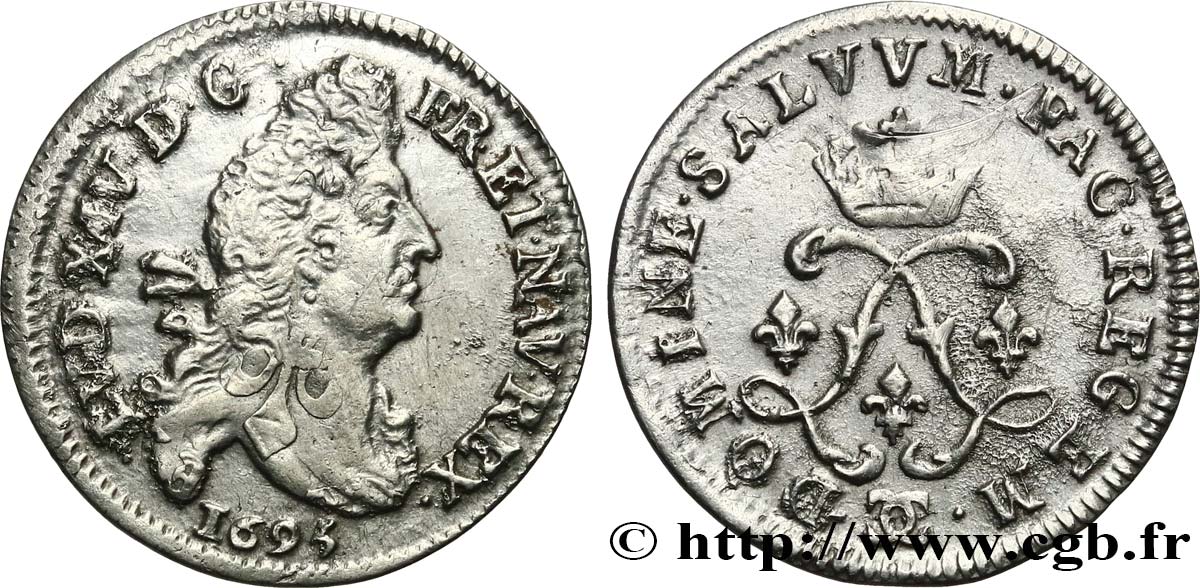 LOUIS XIV LE GRAND OU LE ROI SOLEIL Quatre sols aux deux L 1695 Besançon TTB