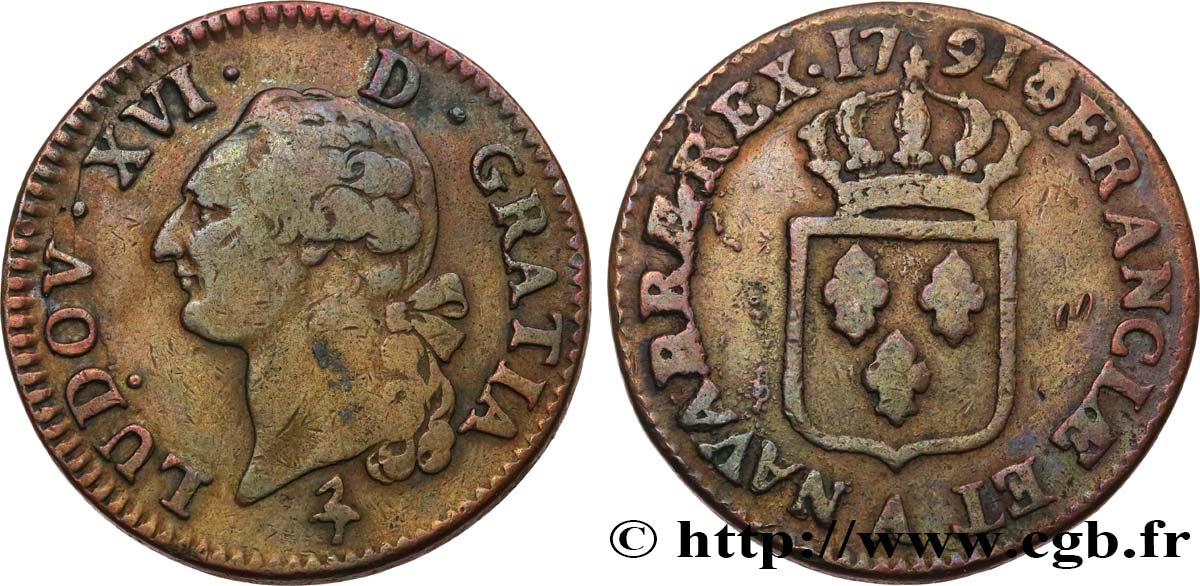 LOUIS XVI Sol dit &nbsp;à l&nbsp;écu&nbsp; 1791 Paris TB+