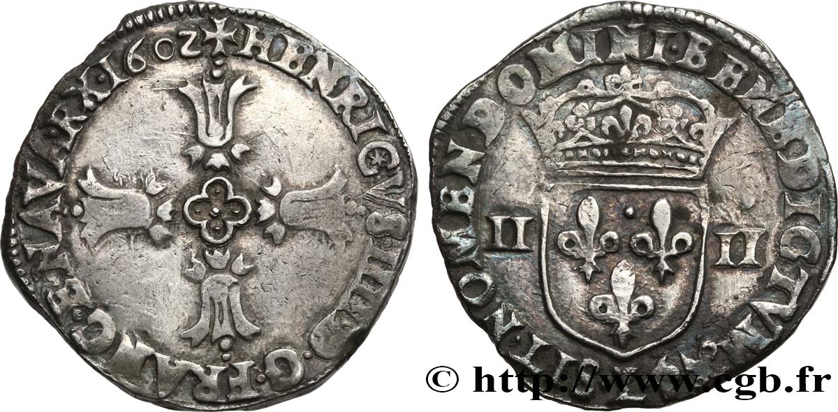 HENRY IV Quart d écu, croix feuillue de face 1602 Bayonne q.BB