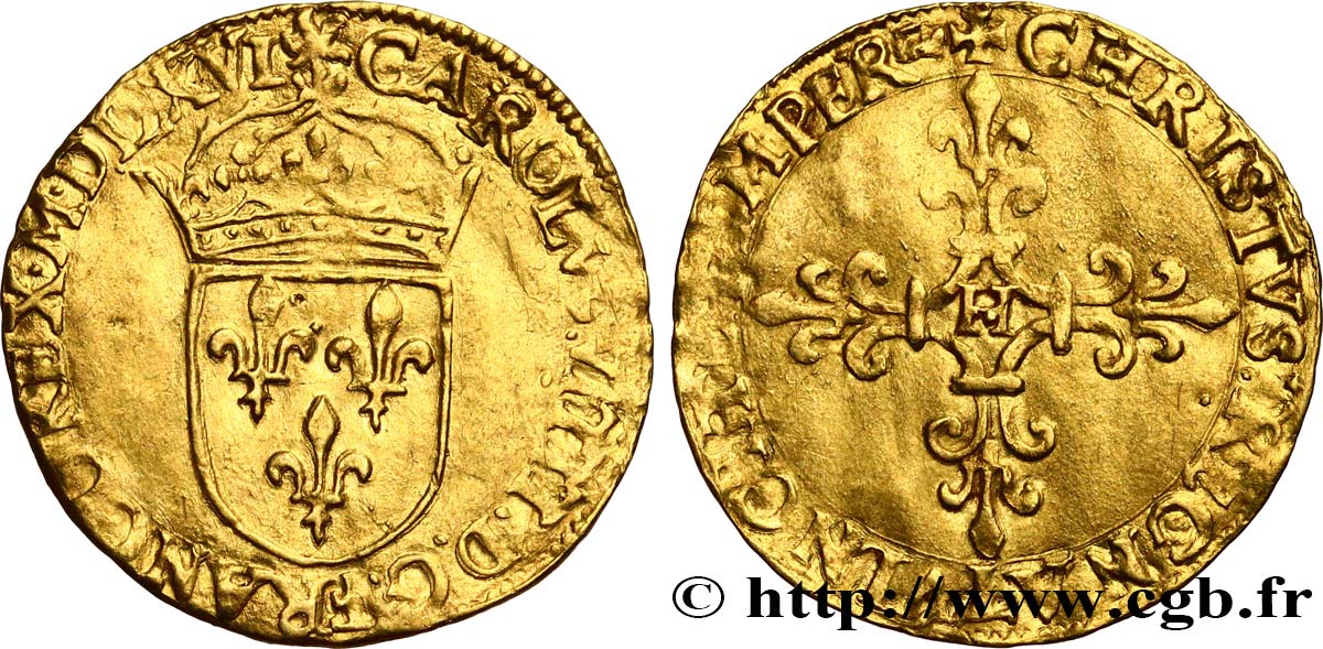 CHARLES IX Écu d or au soleil, 1er type 1566 La Rochelle TTB+