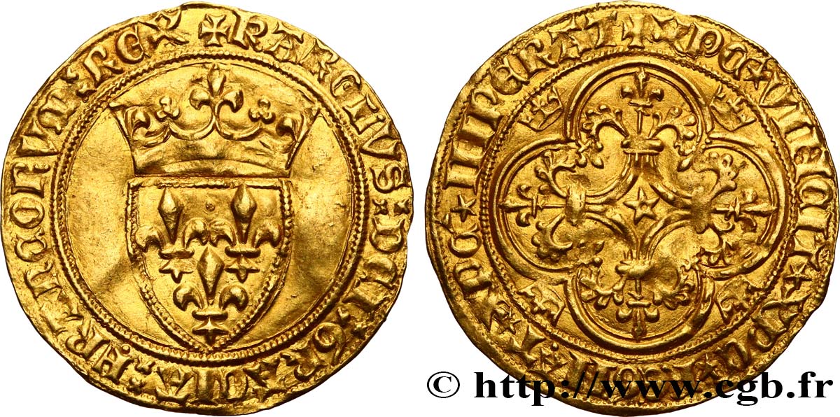 CHARLES VI LE FOU OU LE BIEN AIMÉ Écu d&nbsp;or à la couronne n.d. Saint-Quentin SUP