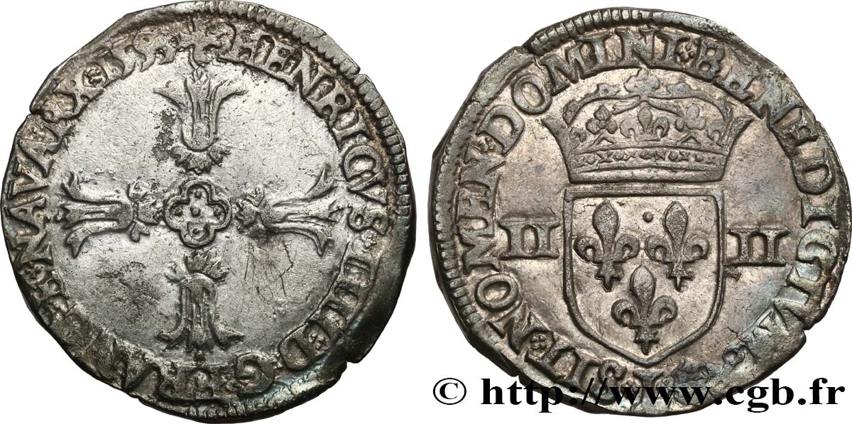 HENRI IV LE GRAND Quart d écu, croix feuillue de face 1595 Bayonne TTB+
