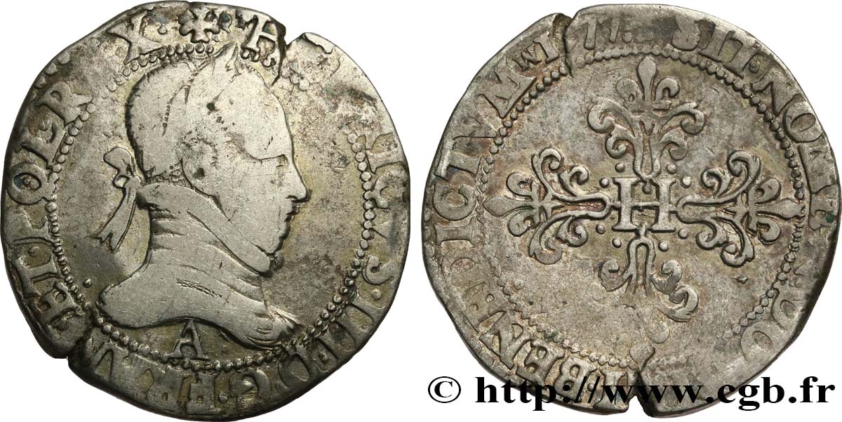 HENRI III Franc au col plat 1577 Paris TB