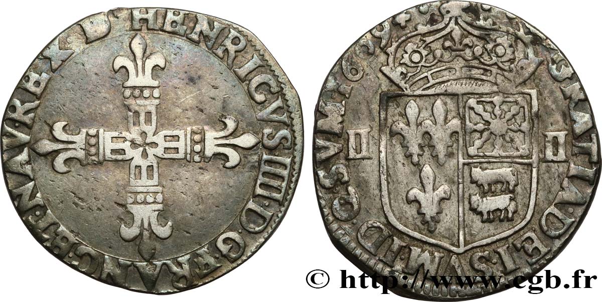 HENRI IV LE GRAND Quart d écu de Béarn 1609 Pau TTB