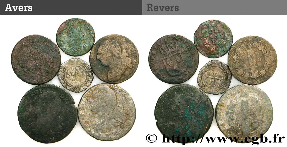 LOTTE Lot de six monnaies royales et révolutionnaires n.d. Ateliers divers lotto