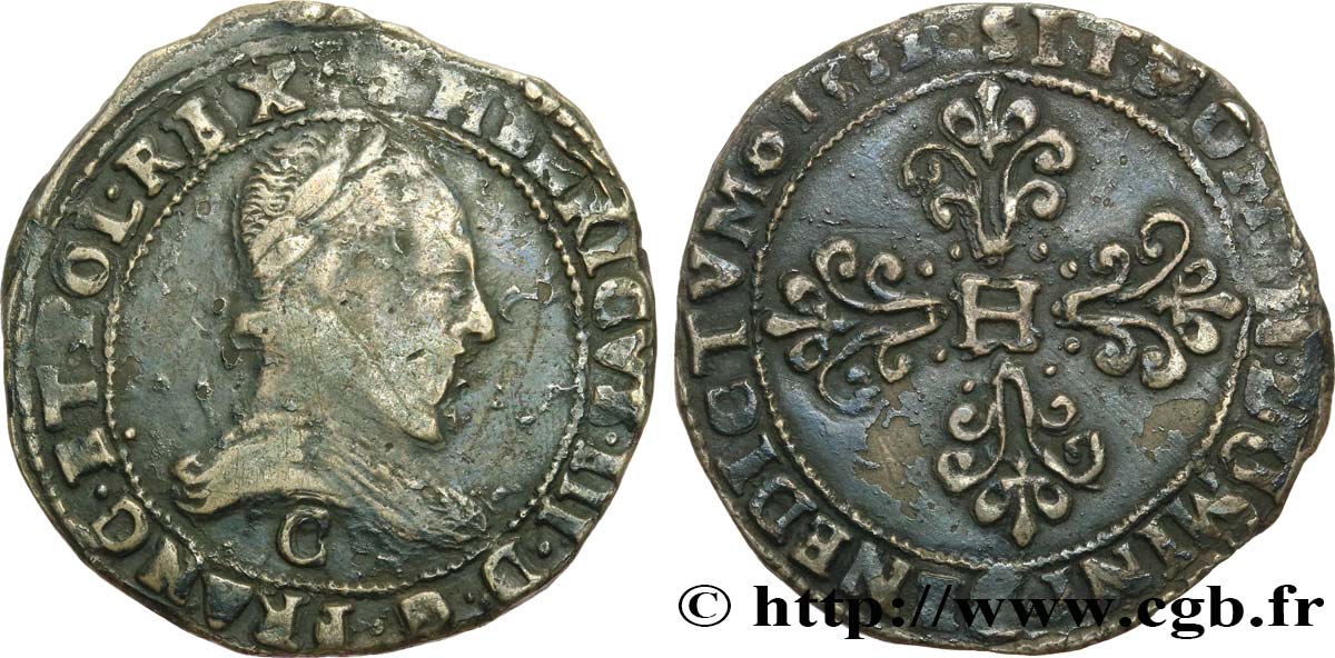 HENRY III Franc au col plat 1582 Saint-Lô q.BB